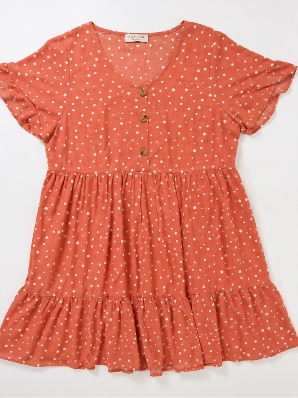Hayden LA Coral Polka Dot Babydoll Mini Dress Medium Fit